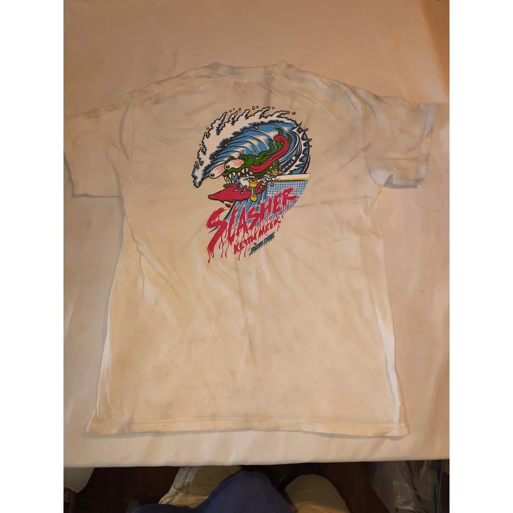 Santa Cruz Slasher Keith Meek T-Shirt L White NHS Vintage Skateboard Skate Y2K